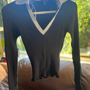 DYNAMITE Fitted Polo Navy Sweater